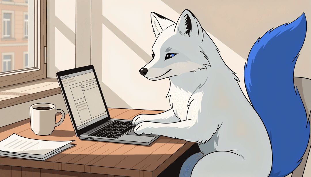 The Bluetail fox working at a desk, getting registration-ready